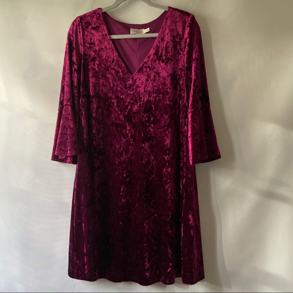 Eliza J Berry Crushed Velvet Bell Sleeve Dress - Picture 2 of 6